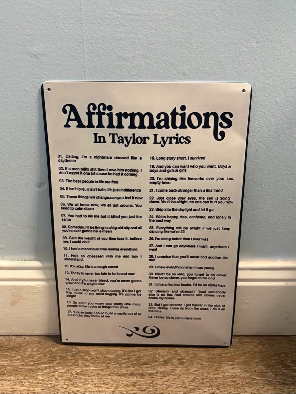 Taylor Lyrics Affirmations Metal Sign
